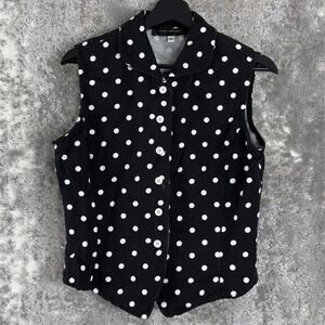 Polka Dot Sleeveless Button Down Shirt - Black and White